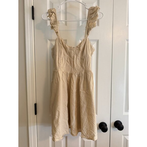 Francesca's Connie Ruffle Strap Corset Top Linen Cream Mini Dress Size M Medium - Picture 5 of 8